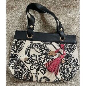 SPARTINA Daufuskie Island Women’s Handbag Black & Cream Paisley Natural Linen